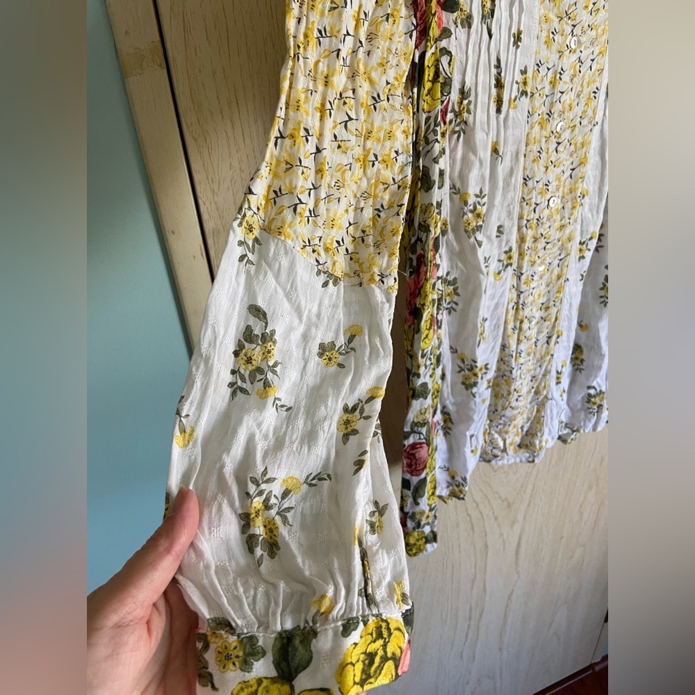 Jane & Delancey Anthropologie “Patchwork” Floral button Down Blouse Sz Large - Picture 3 of 8